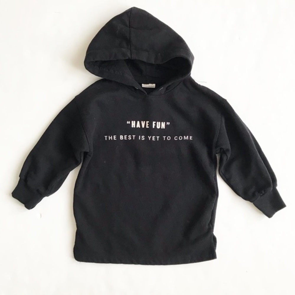 Zara black “HAVE FUN” hooded sweatshirt EUC 6Y